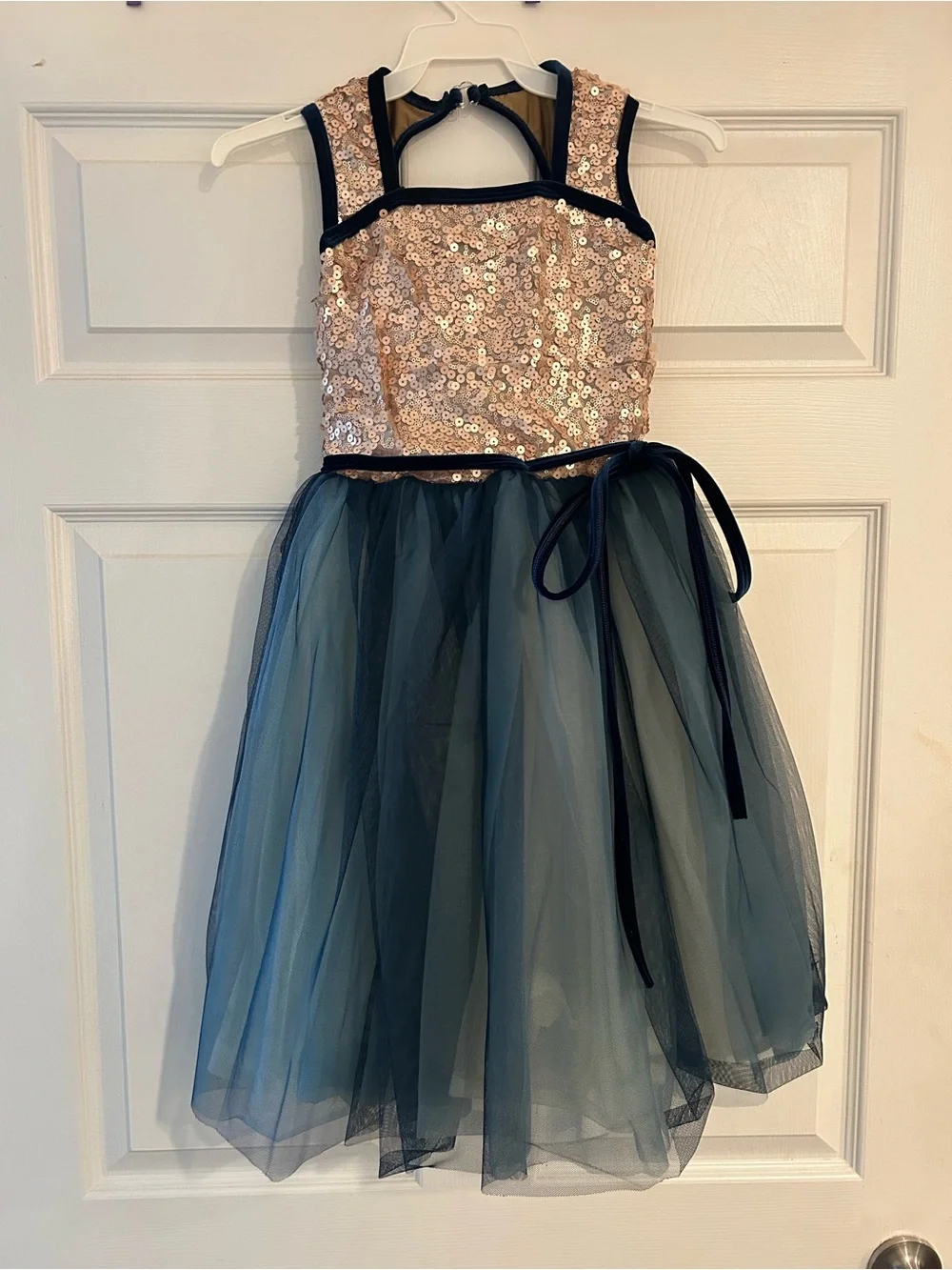 Sparkle Sequin & Tulle Dance Dress - Rose Gold Sequin Top with Teal Tulle Skirt
